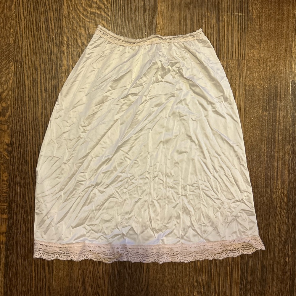 Vintage silk lace midi slip skirt